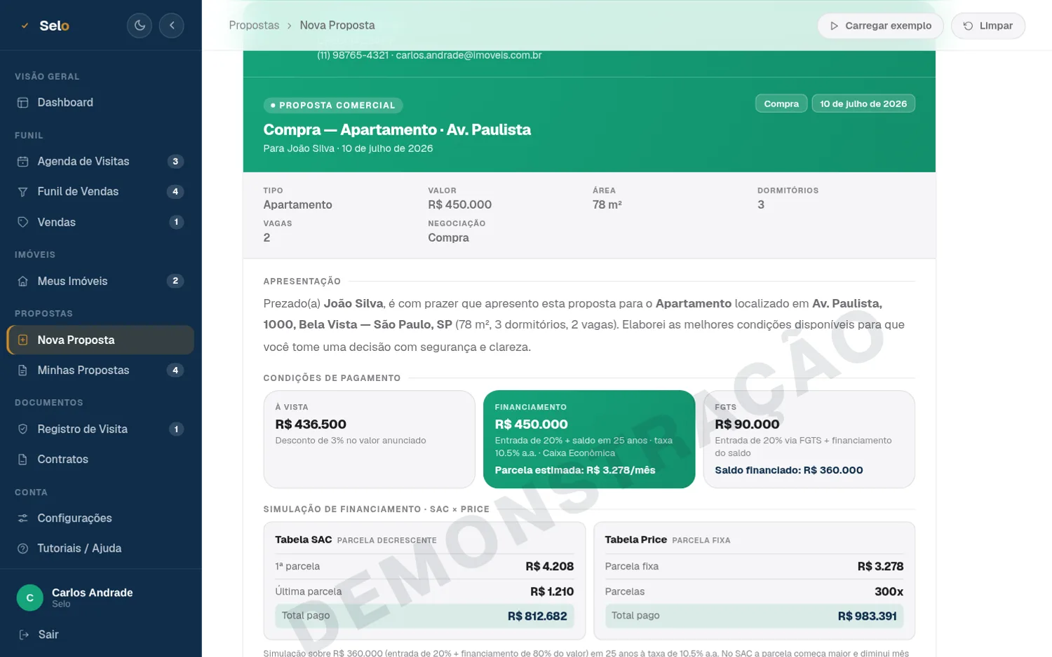 Proposta com a marca do corretor